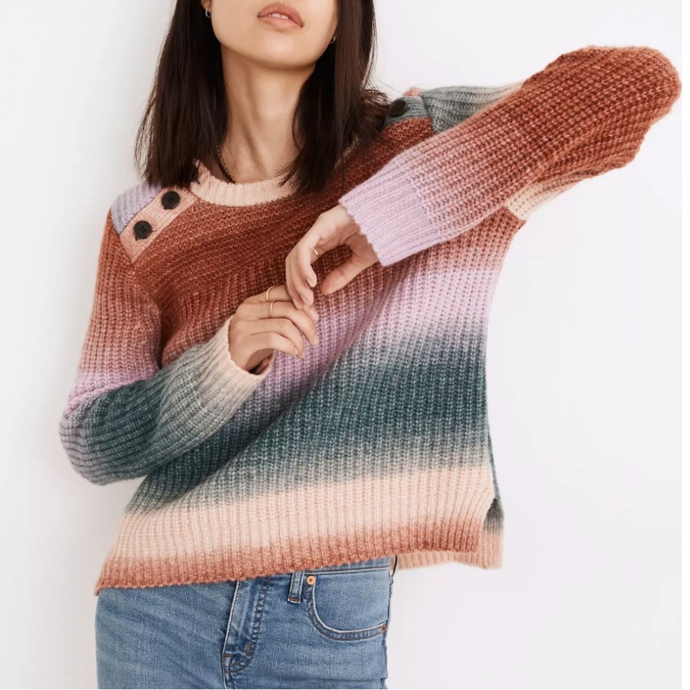 Madewell Ombre Stripe Crewneck Sweater in Rust, Pink, Green, Cream